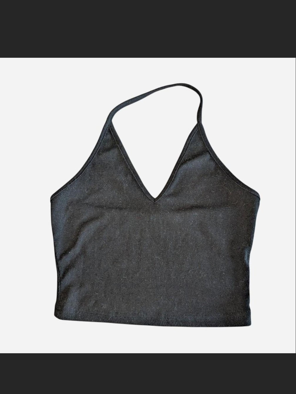 SHEIN Black V-Neck Halter Crop Top with Thin Strap